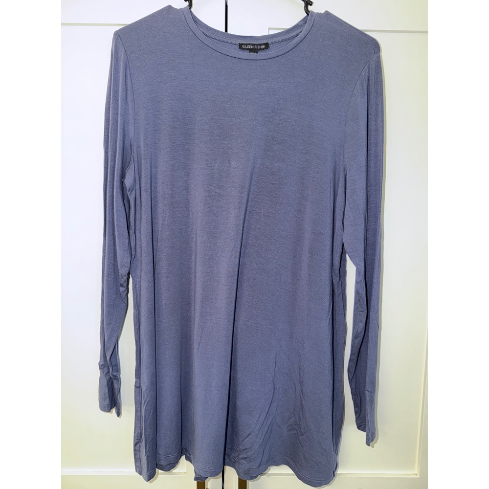 Eileen Fisher Womens Blue Grey Tencel Lyocell Long Sleeve Tunic Top Small S/P